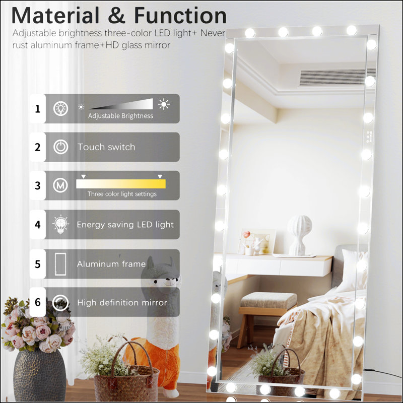 Hokku Designs Hollywood LED Full Body Mirror With Lights Extra Large Full Length Vanity Mirror With 3 Color Mode Lights Wayfair